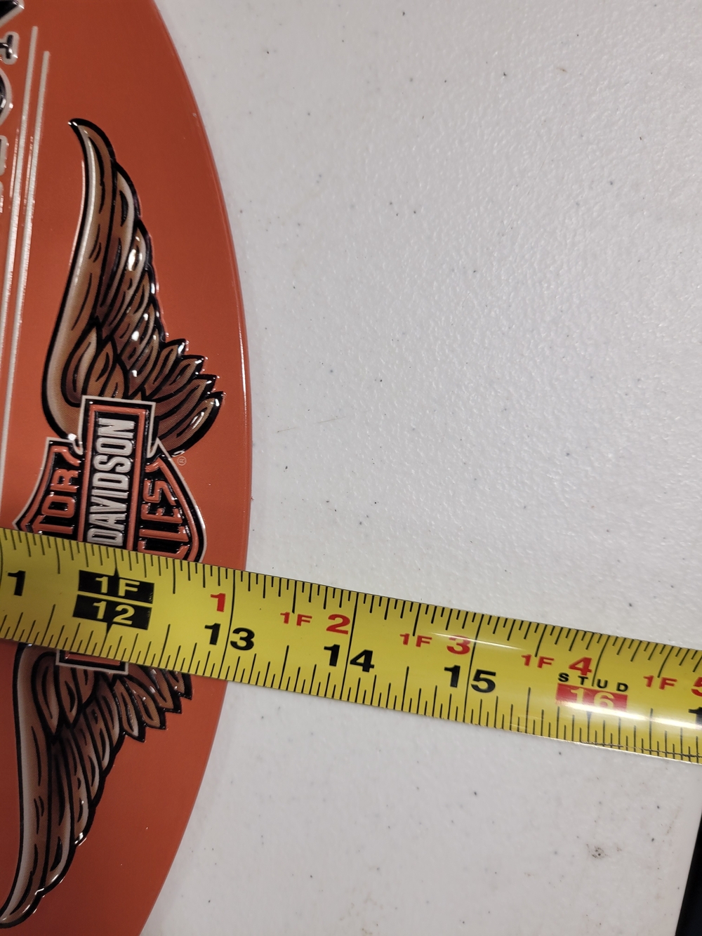 Harley-Davidson Orange and Black Round Motorcycle Wall Sign - Picture 3 of 3